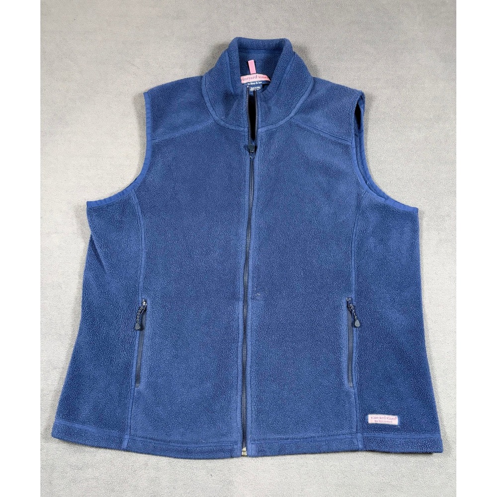 Vineyard Vines Fleece Vest Womens XL Blue Full Zip Sleeveless Soft